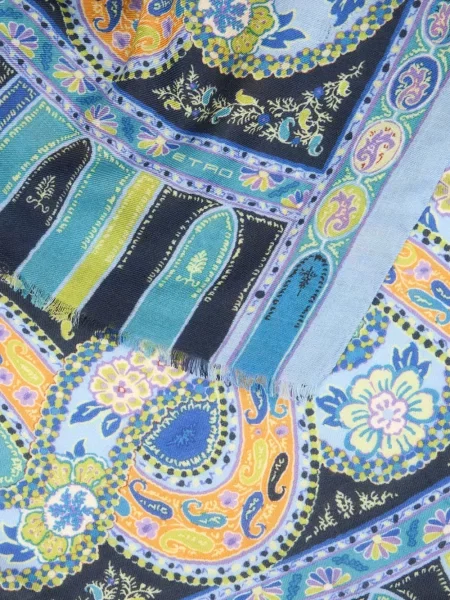 Fular Etro cu imagine cu model paisley albastru