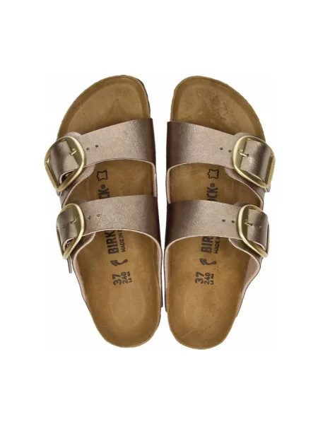 Klapki Birkenstock skórzane na sprzączkę beżowe