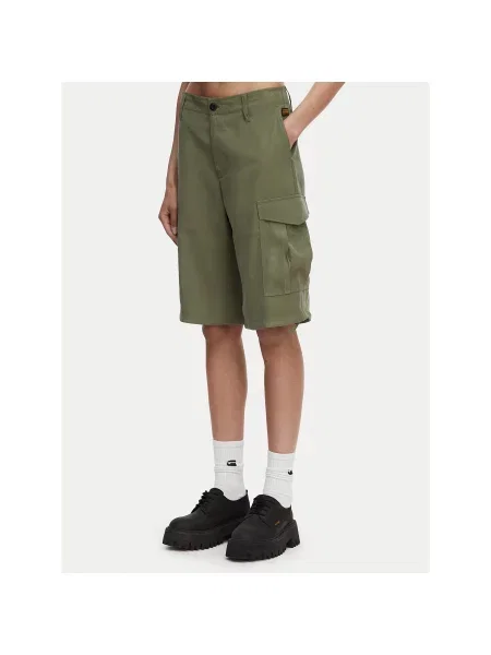 G-Star Raw Kratke hlače iz tkanine Bermuda Cargo Temno Relaxed Fit zelena
