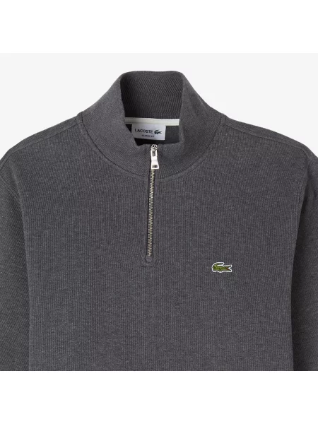 Lacoste Bluza Z Zamkiem Dzianina Interlock Stójka Melanż szary