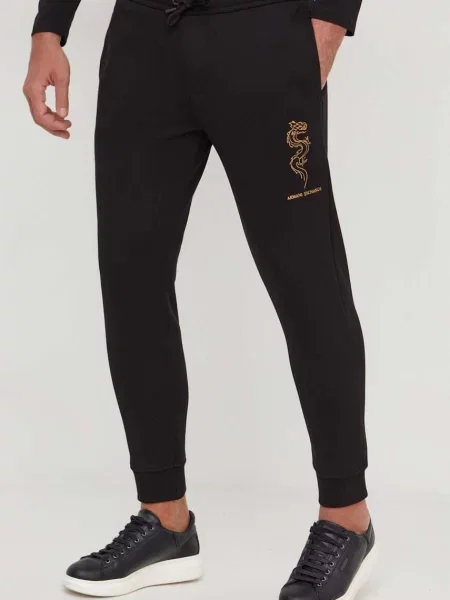 Armani Exchange pantaloni de trening din cu aplicații negru