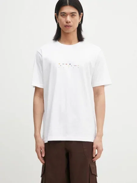 Norse Projects tricou din Johannes Organic Code Print T-shirt bărbați cu imprimeu alb