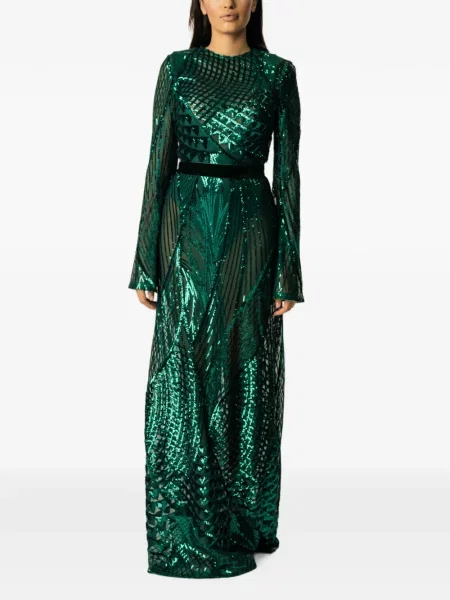 Lung rochie maxi Miau By Clara Rotescu cu paiete verde