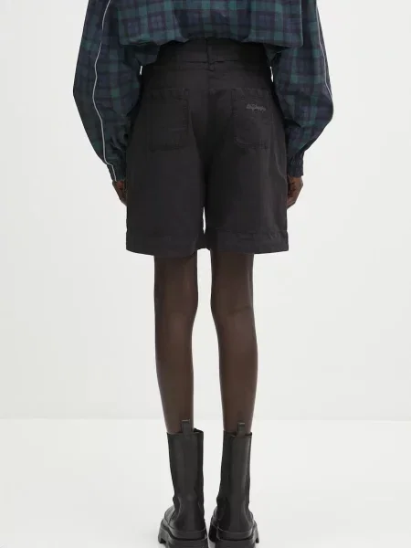 Lněné kraťasy Napapijri N-Nice high waist černá