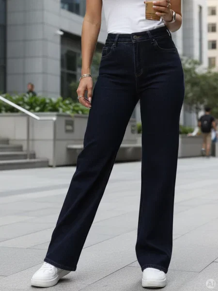 Jeansy wide leg z wysokim stanem Dstreet granatowe