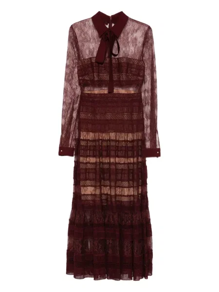 Sukienka koszulowa Elie Saab koronkowa do kolan garniturowa czerwona