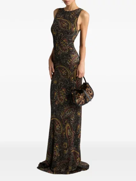 Lung rochie Etro cu model floral negru