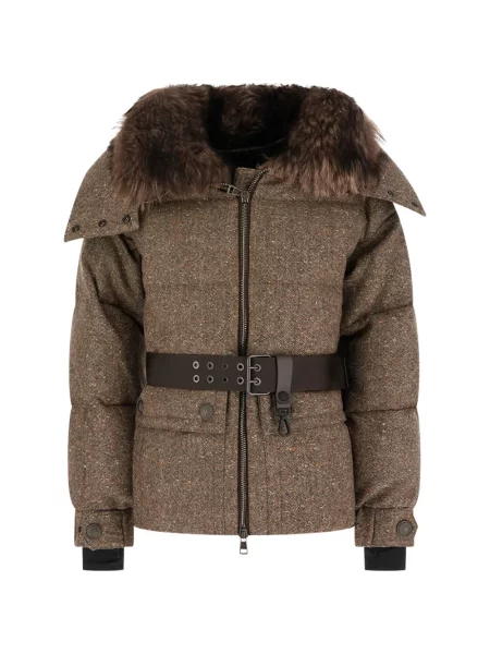 S límcem opásaný péřová bunda Moncler Grenoble s kožíškem hnědá