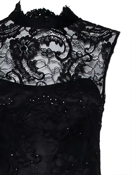 Odgovarati haljina Alice + Olivia sa perjem s čipkom crna