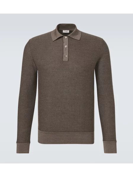 Tricou polo Agnona de lână maro