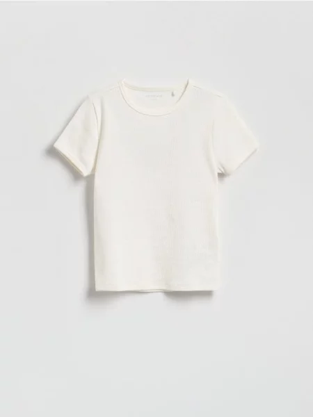 Reserved Tricou din tricot striat crem