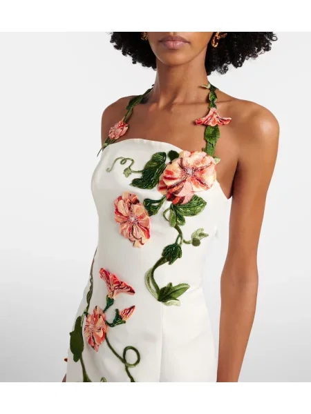 Rochie florală Leo Lin cu model floral cu gât halter alb