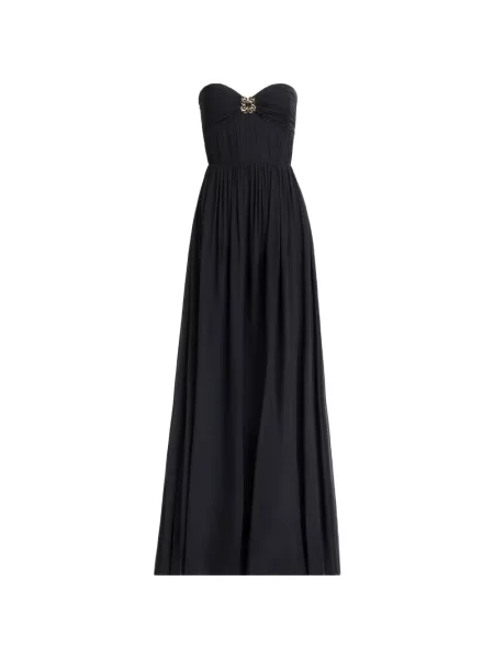 Rochie maxi Elie Saab cu volane fără bretele albastru