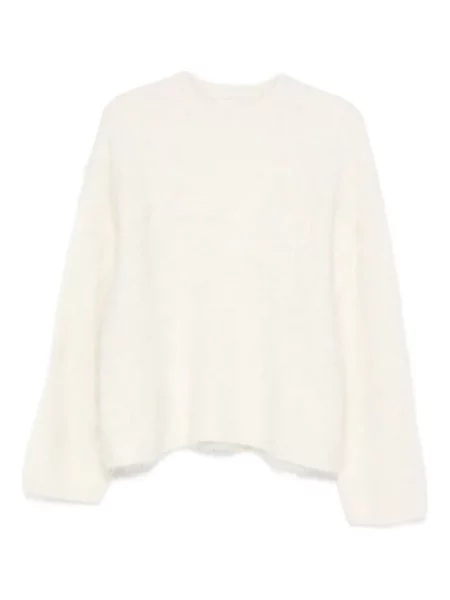 Pulover Soft Goat cu decolteu rotund lung alb