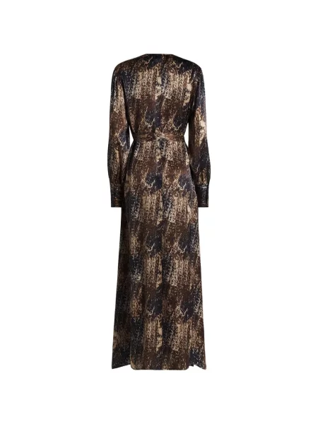 Rochie midi Kiton cu imagine cu imprimeu abstract maro