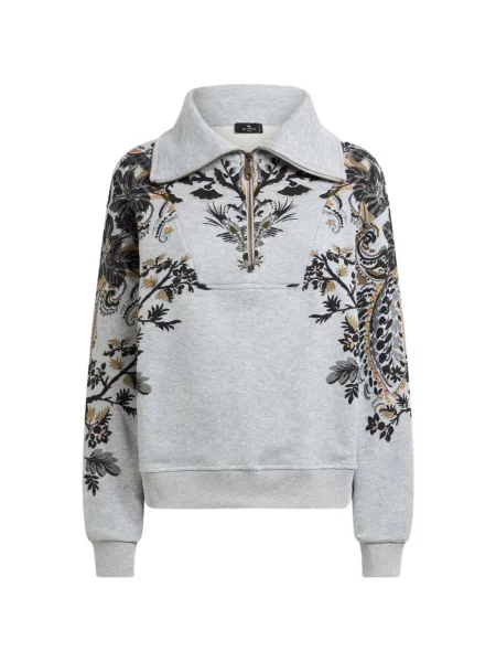 Scurt hanorac cu fermoar Etro cu model floral cu imagine gri