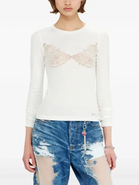 Tricou Diesel cu imagine din dantelă alb