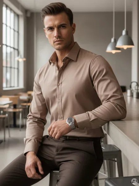 Koszula REGULAR FIT elegancka gładka Dstreet beżowa