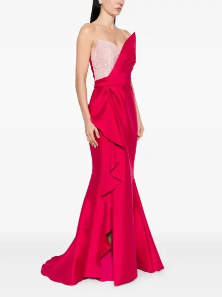 Rochie Marfil Barcelona cu volane de costum roz
