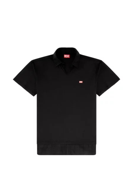 Tricou polo Diesel în carouri din jerseu negru