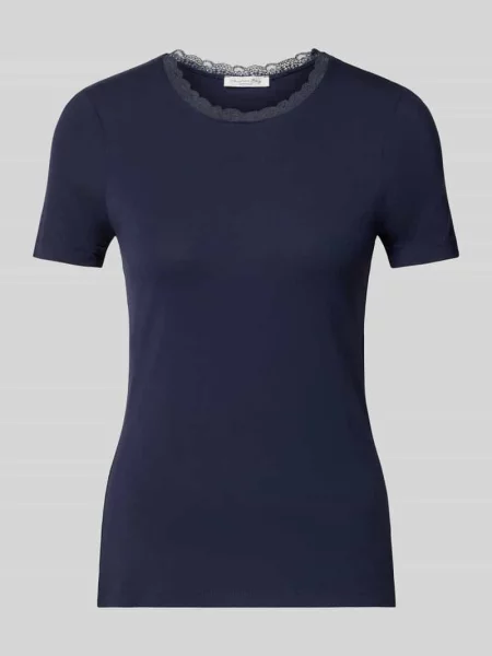 T-shirt o kroju slim fit z mieszanka z obszycie koronką Christian Berg Woman granatowa