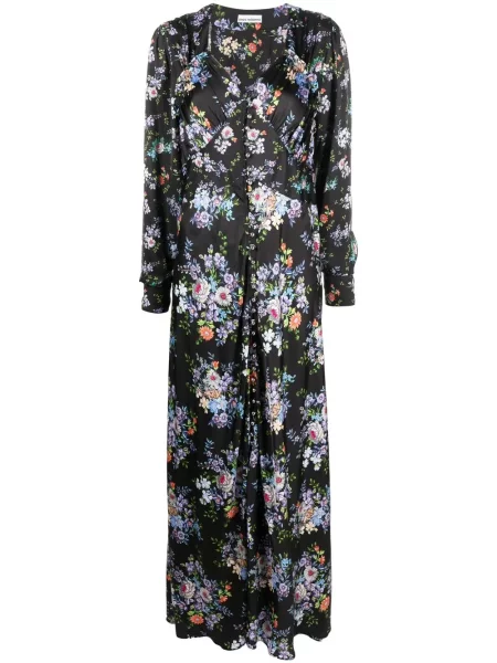Lung rochie maxi Rabanne cu model floral cu imagine negru