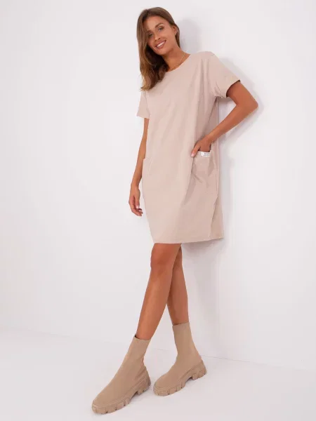 Rochie mini Rue Paris cu mâneci scurte bej