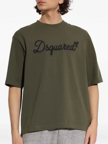 Tricou Dsquared2 cu broderie cu decolteu rotund verde