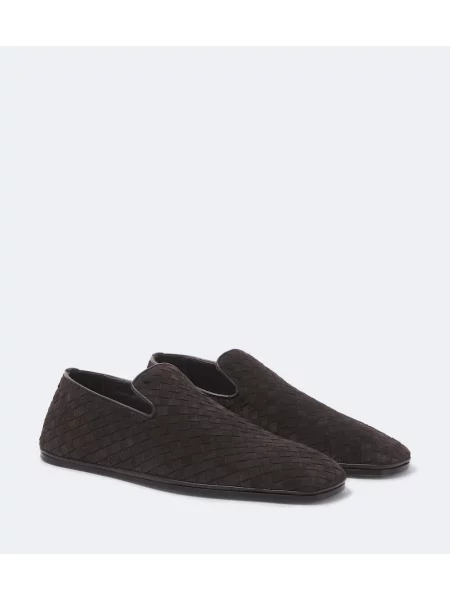 Pantaloni palazzo Bottega Veneta din piele de căprioară slip-on maro
