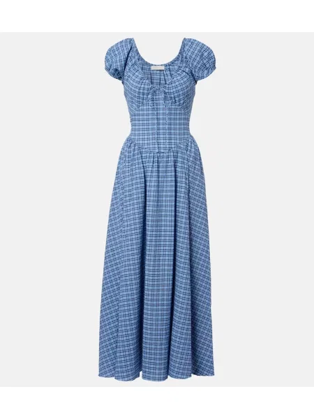 Sukienka maxi Faithfull w kratę niebieska