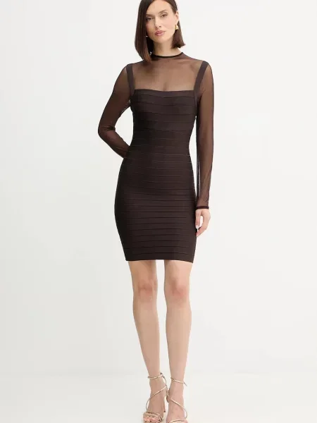 Herve Leger sukienka Amy mini dopasowana brązowy