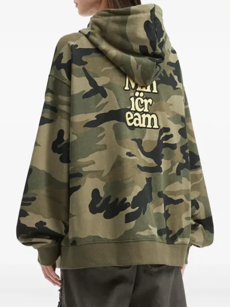 Hanorac Mini Cream cu model camuflaj verde