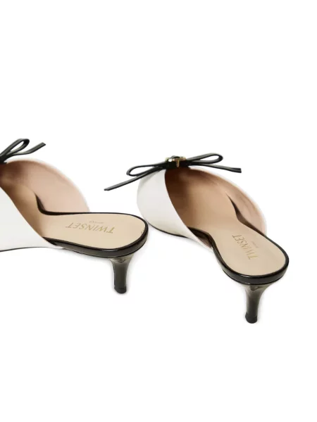 Papuci tip mules Twinset din piele alb