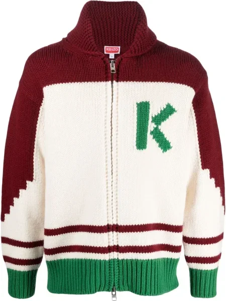 Kardigan Kenzo wełniany w kwiatki biały