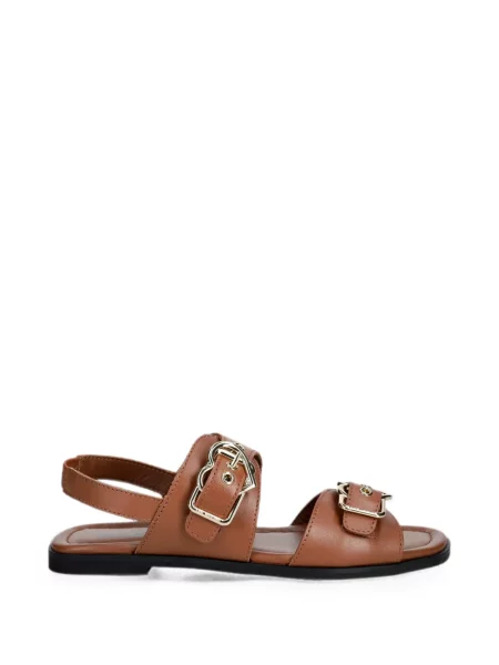Sandale Love Moschino din piele cu cataramă cu motiv cu inimi maro