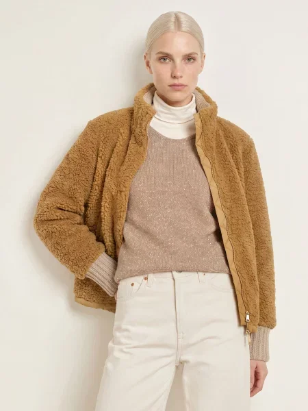 White Label Bunda Z Plyšové Kožešiny velbloudí / béžová bílá