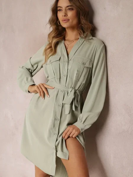 Rochie Cămașă Mini Zenata Deschis verde