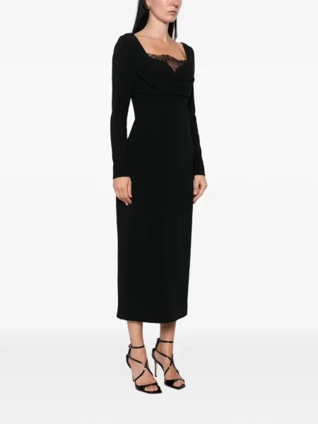Μίντι φόρεμα Elie Saab με δαντέλα ντραπέ μαύρο