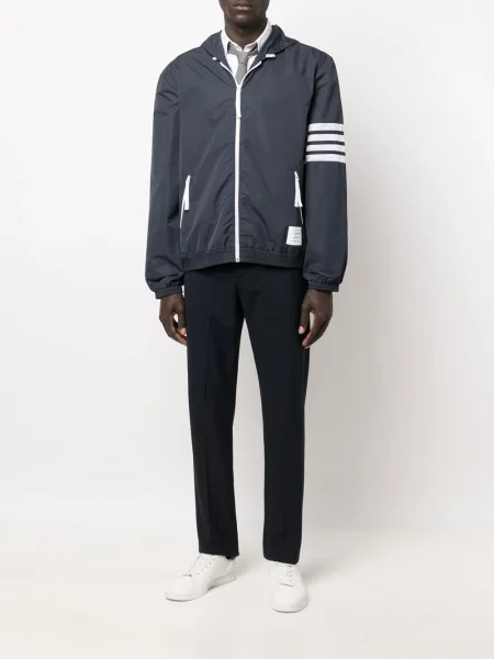 Dryžuotas striukė Thom Browne su gobtuvu mėlyna