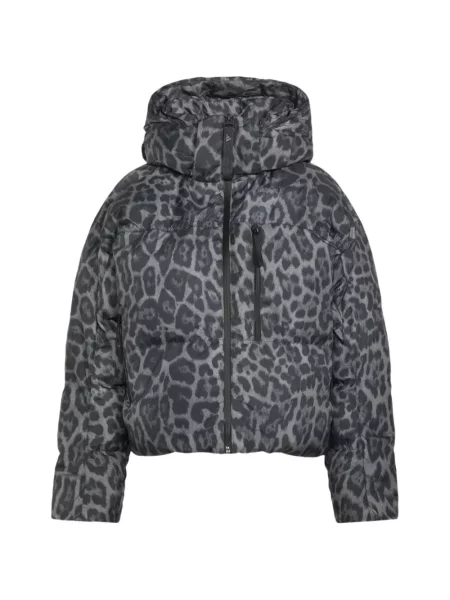 Geacă cu puf Adidas By Stella Mccartney cu glugă cu imagine cu model leopard gri
