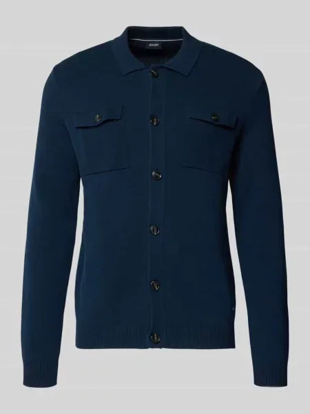 Kurtka z dzianiny z listwą guzikową model ‘Owero’ Joop! Collection granatowa