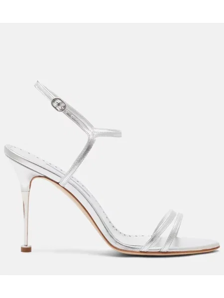 Kožené sandále Manolo Blahnik strieborná