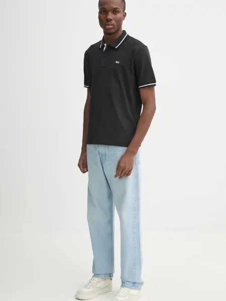 Bombažen polo Tommy Jeans črna