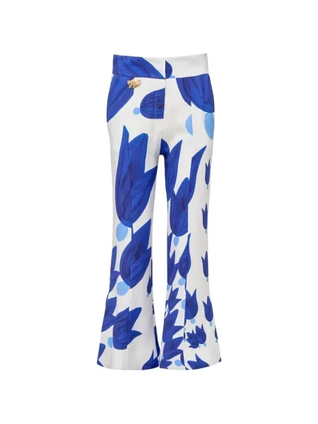 Pantaloni Themis Z cu model floral cu imagine evazate alb
