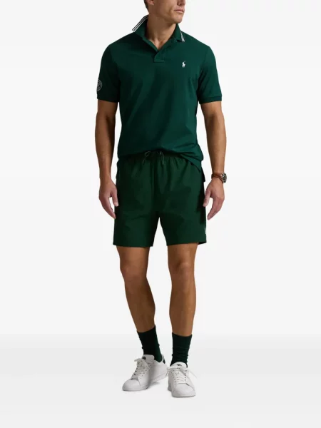 Tricou Polo Ralph Lauren din piele cu broderie în carouri maro