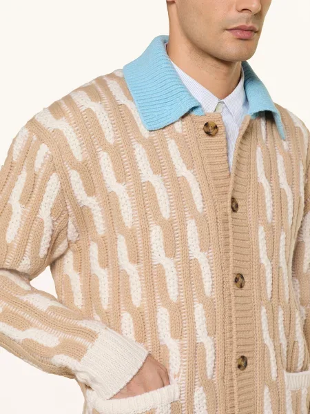 Drôle De Monsieur Svetr Le Cardigan Torsades Bicolore velbloudí / krémová / tmavě modrá