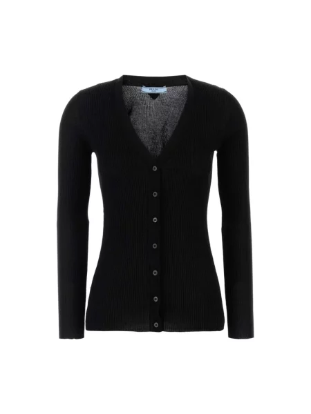 Dzianinowy kardigan Prada z dekoltem w serek czarny