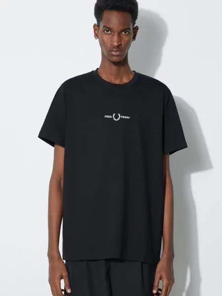 Fred Perry tricou din Embroidered T-Shirt bărbați cu imprimeu negru