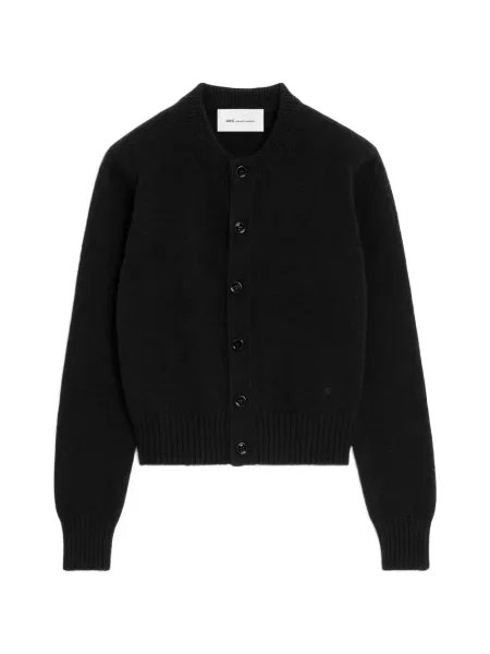 Cardigan Ami Paris din cașmir cu decolteu rotund negru
