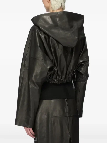Hanorac cu glugă Rick Owens din piele negru